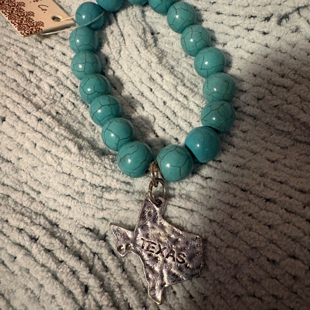 Turquoise Beaded Bracelet with Texas Charm